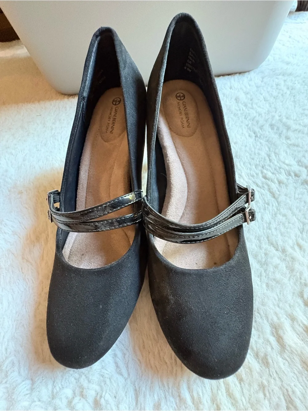 Giani Bernini Black Suede Double Buckle Mary Jane Heels